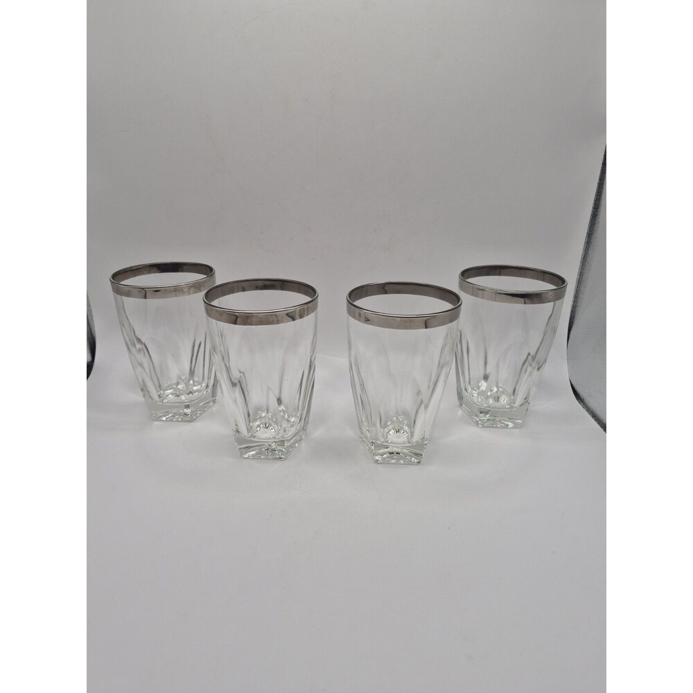 Vintage Libbey Platinum-Rimmed Lowball Glasses Set Of 4